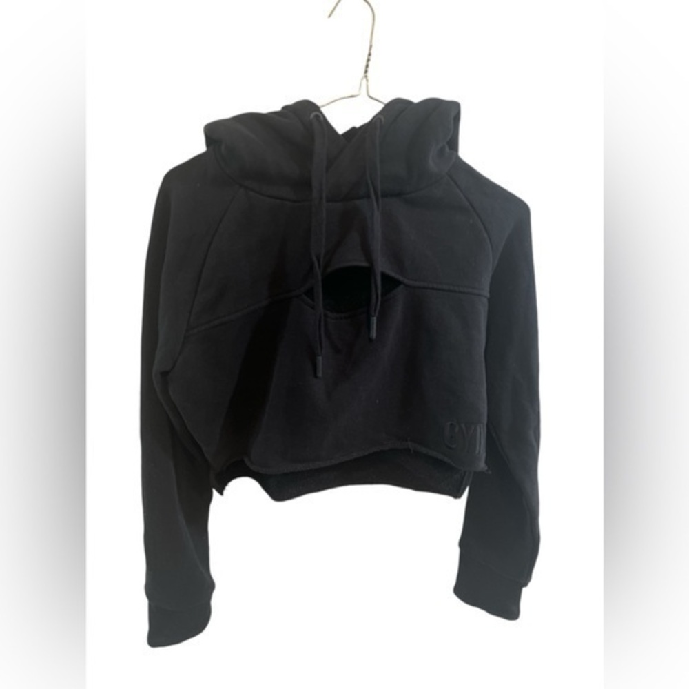 Gymshark Black Cropped Hoodie with Keyhole Front
